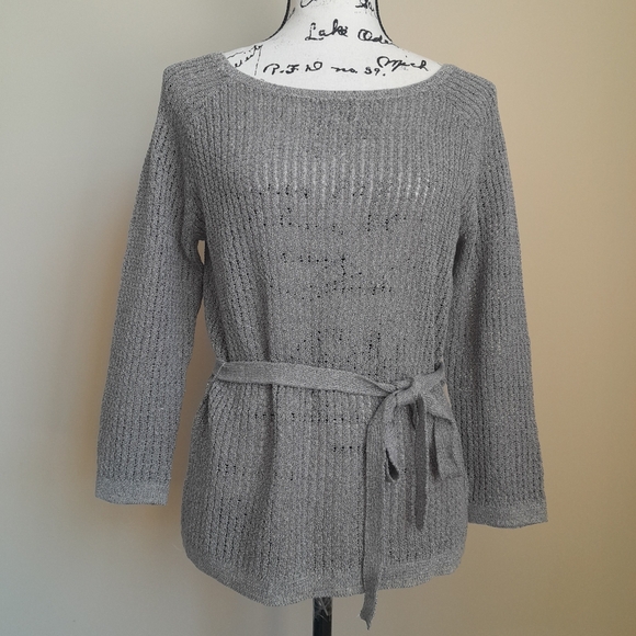 Classiques Entier linen blend knit top gray belted womens M - Picture 1 of 9